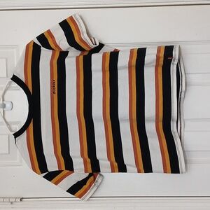 Dickies White, Yellow, Black, & Orange Striped Top Blouse With Logo